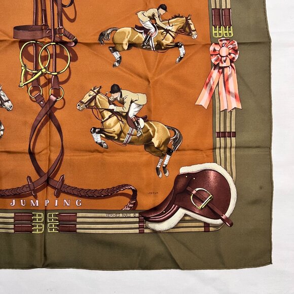 RARE VTG HERMES "Jumping" Silk Scarf by Phillipe Ledoux - Picture 5 of 10